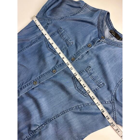 Prana Size Large Aliki Roll Tab Sleeve Antique Denim Chambray Shirt Dress - Picture 5 of 8